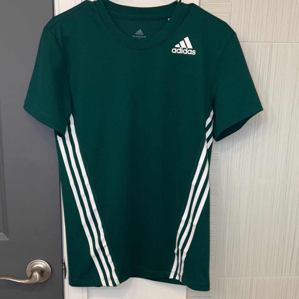 EUC ADIDAS Dark Green Athletic shirts with White Accents